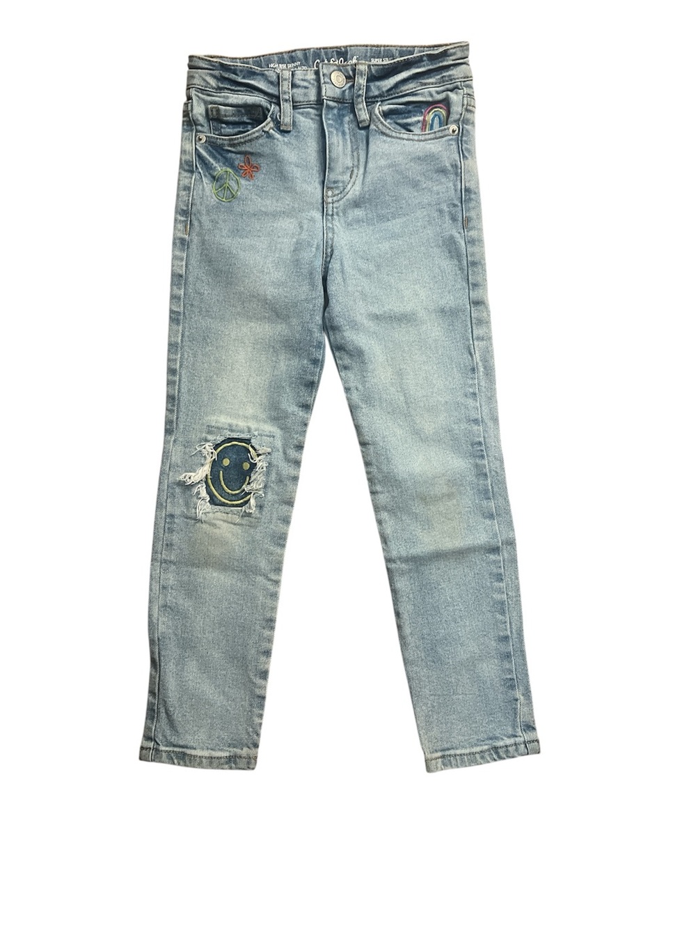Cat & Jack Light Blue Skinny Jeans with Rainbow & Smiley Embroidery